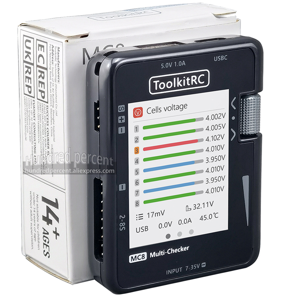 Drone Battery Voltage Checker - ToolkitRC MC8 Mini Size Cell checker