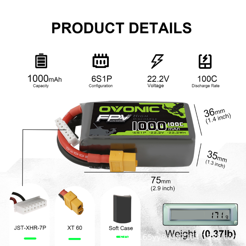 2Pcs OVONIC 1000mAh 100C 22.2V - Drone Battery 6S incelemesi ve fiyatı