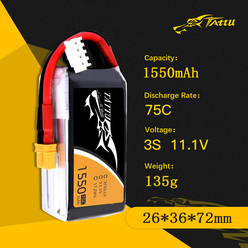 TATTU 3S 11.1V 1550mAh 75C LiP - Drone Battery 3S incelemesi ve fiyatı